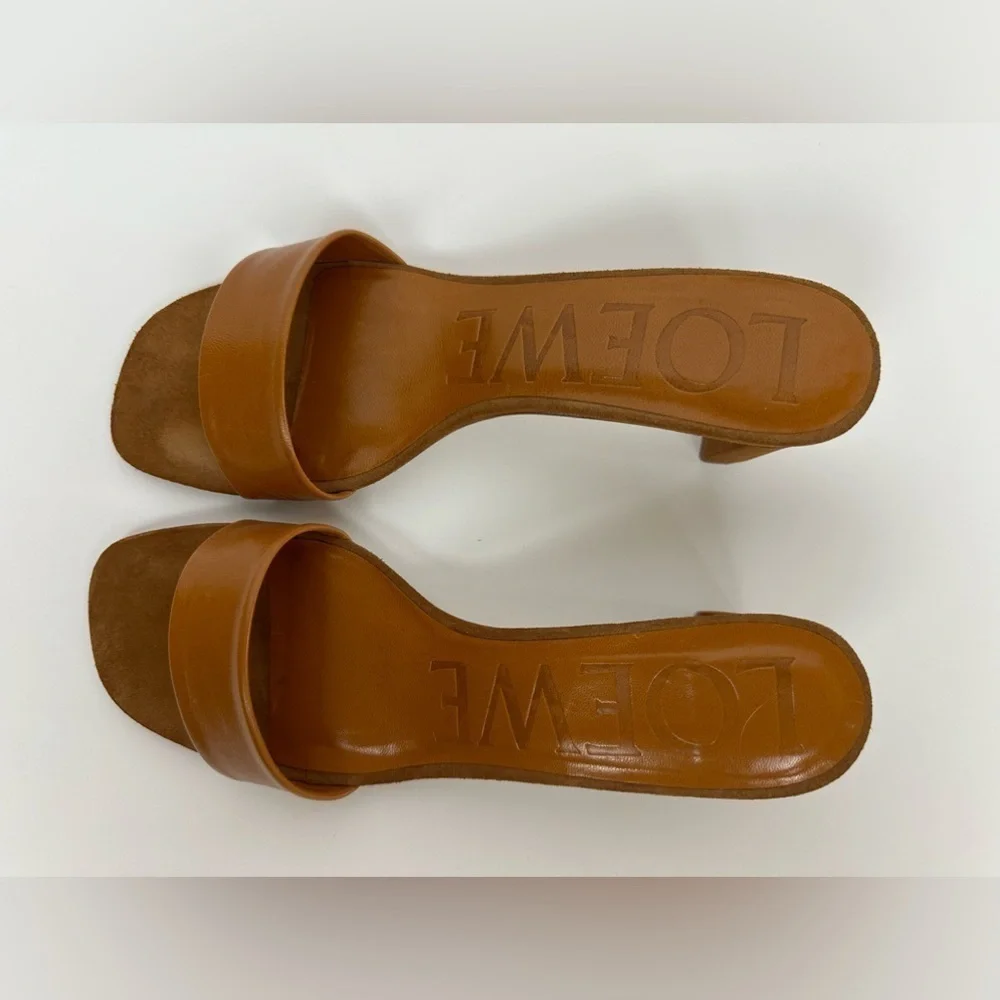 Loewe Caramel Brown Suede and Leather Mule Slide Sandals Sz 38 - Picture 3 of 9